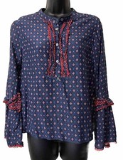 J Crew Silk Blend Top Shirt Blue Red 8