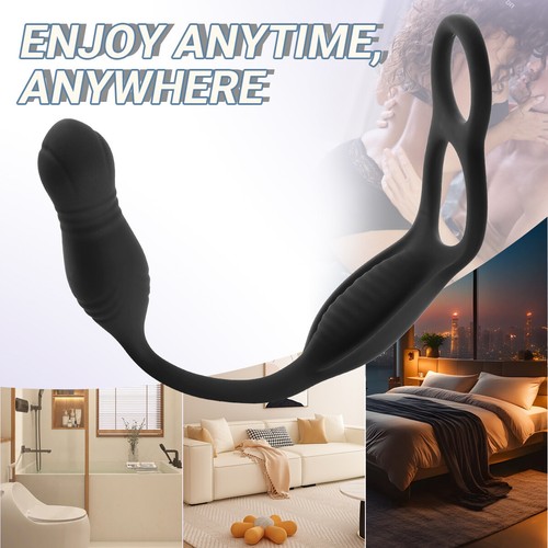 Thrusting Anal Plug Vibrator Prostate Massager w/Dual Cock Ring Sex Toy Men Male - Picture 4 of 14