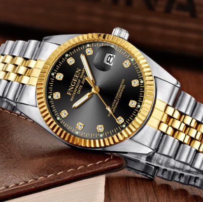 FNGEEN Paar Uhr Herren Damen Quarzuhren Edelstahlband Liebhaber Geschenkbox