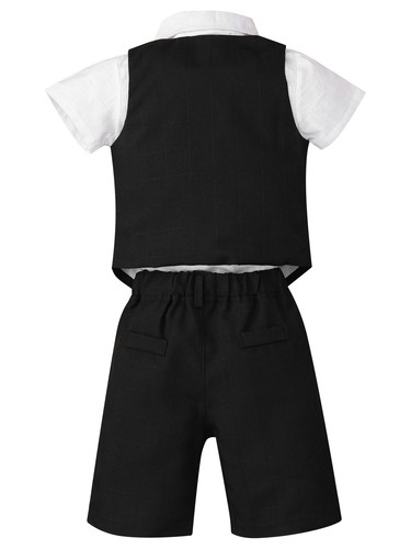Baby Boys Gentleman Suits Formal Bow Tie Shirt + Shorts + Vest for Wedding Party - Picture 20 of 51