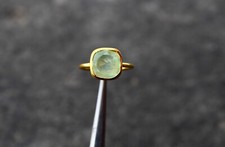 Natural Prehnite Ring 925 Sterling Silver Cushion Gemstone Boho Rings For Women