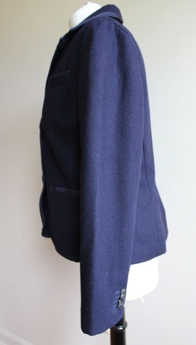 Lands End 8P Petite Navy Blue Wool Blend Blazer Metal Button Ribbon Trim College - Picture 7 of 11