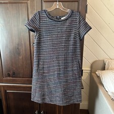 Loft Short sleeve Shift Blue Stripe Knit Dress 2