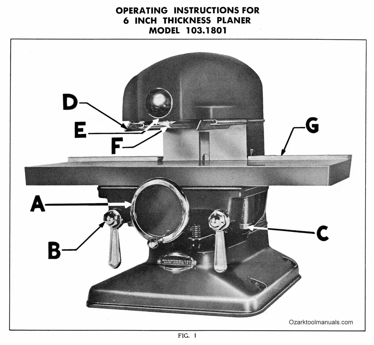 CRAFTSMAN 103.1801 Wood Thickness Planer Owners Instructions Parts Manual 0859