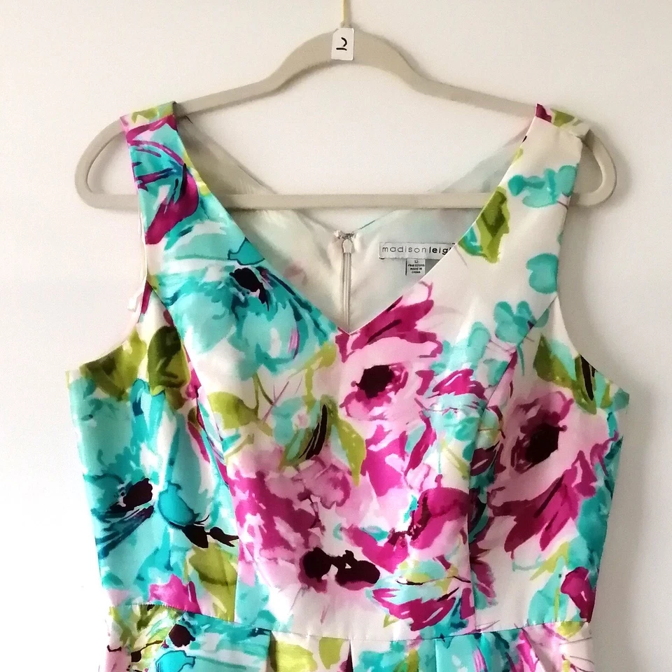 Madison Leigh Womens Multicolor Sleeveless V Neck Floral Fit&Flare Dress Size 12 - Image 3 of 4