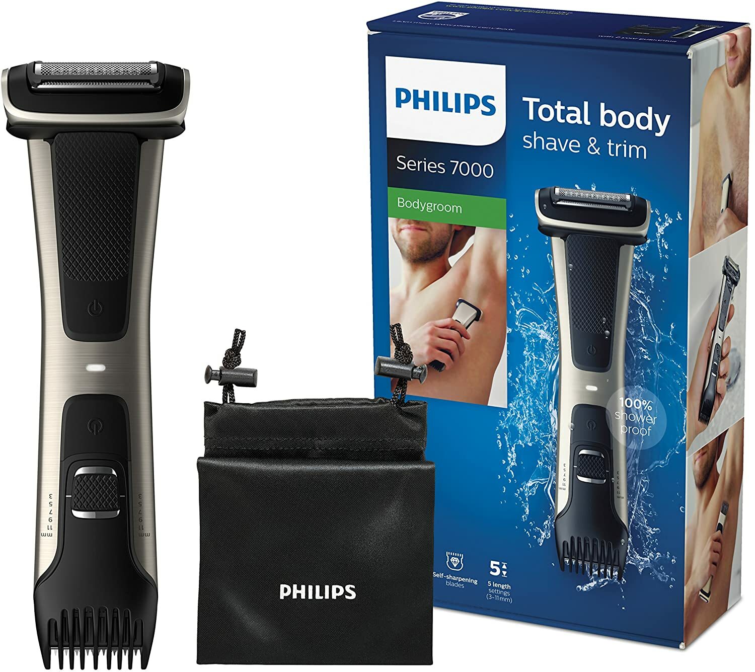 Philips BG7025/15 Bodygroom 7000: Rasoio Corpo Uomo Impermeabile