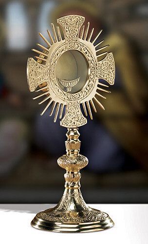 Holy Cross Brass Monstrance with Gold Plated Luna - Picture 2 of 6