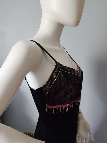 Betsey Johnson NY VTG Slip Dress Y2K Stretch Velvet Floral Lace Beaded Sz L - Picture 16 of 24