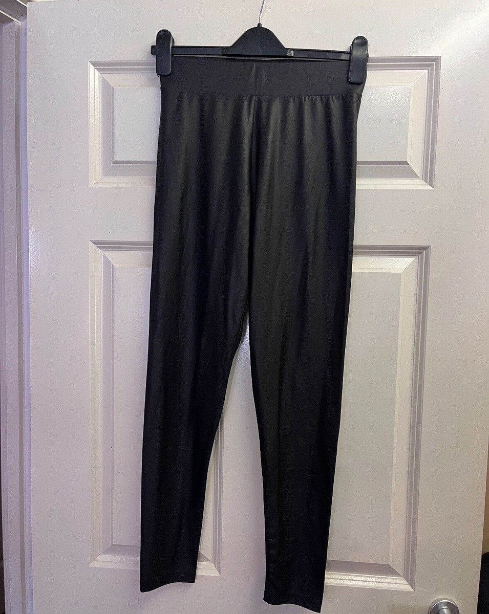 Topshop Black Wet Look /leather Look Leggings Size 10 UK