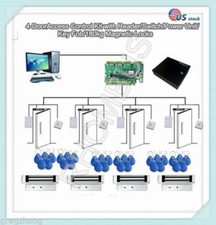 4-Door Control Kit with Reader/SwitchKey Fob/180kg Magnetic Locks//Power Unit/U