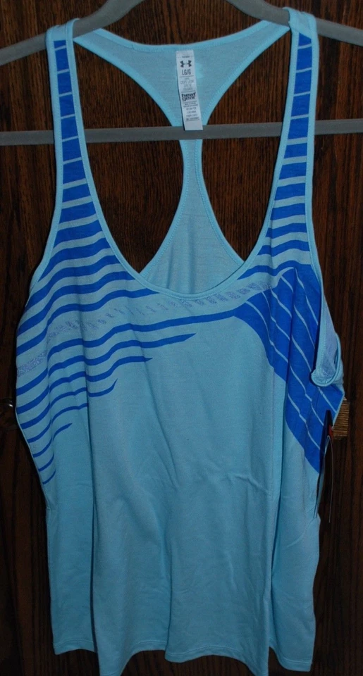 Camiseta sin mangas Under Armour HeatGear azul gráfica acelerada nueva con etiquetas para mujer Foto 3 de 4