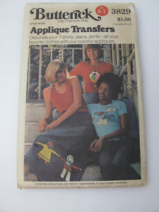 Butterick 3829 vintage 70s applique transfers craft/ sewing pattern (U)