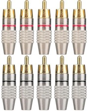 10Pack RCA Male Plug Solder, Gold Audio Video Cable Adapter Connector for...