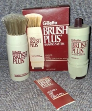 Vintage New 1984 Gillette Brush Plus Shaving System Kit w/ Box / 2 oz