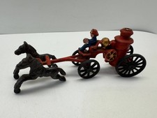 Vintage Cast Iron Horse Drawn Fire Pumper Wagon Toy w/ Driver Horses
