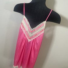Paramount Sz S Pink Babydoll Lingerie NOS White Lace 100 Nylon USA Made