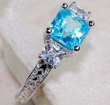 2CT Blue Topaz White Topaz 925 Solid Sterling Silver Ring Jewelry Sz 8 MK1-6