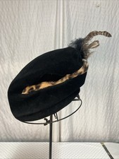VTG 50  s Charles of California Black Felt Hat Picardy Body France Leopard Trim