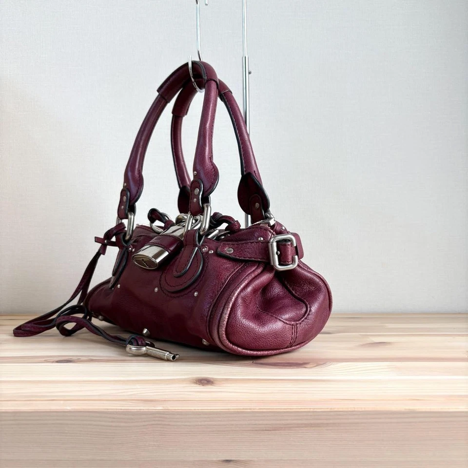Chloe Mini Paddington Handbag Leather Bordeaux Burgundy Padlock Used 9086 - Image 4 of 4