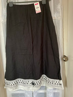 Evans Black Linen Mix Maxi Skirt Geometric Beaded Embroidered Hem Size 20