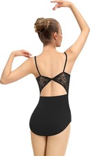 Women Camisole Ballet Leotard for Dance Round Neck,Full Front Lining, Lace Bo...
