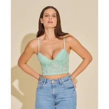 Cosabella Mint Green Floral Lace Bustier Corset Top Underwire Cropped Bodice 36C