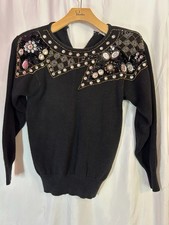 Vintage Lidnsey Blake 80s 90s Embellished Black Sweater