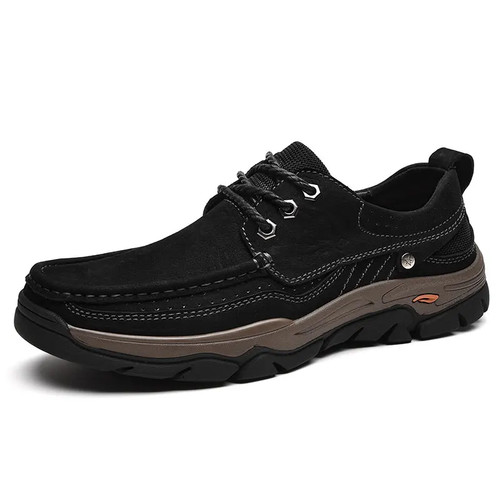 Men Genuine Leather Shoes Flats Non-slip Hiking Leisure Driving Outdoor Sneakers - Picture 24 of 28
