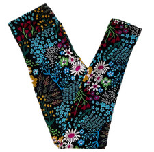 OS LuLaRoe Leggings MULTICOLOR FLORAL PATTERN on Black Sizes 2-10, ONE SIZE