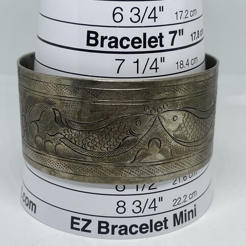 Antique Silver Jewish Judaica Kabbalah Talisman Fish Motif Wide Cuff Bracelet - Picture 3 of 17