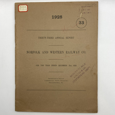 Norfolk & Western Railway Railroad Annual Report With Map 1928 Train Ephemera