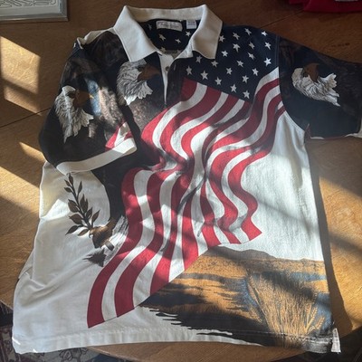 VINTAGE USA American Summer All Over Eagle Print Polo Size XL