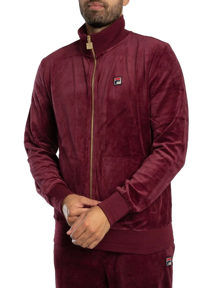 Fila Men's Nero Velour Track Jacket, Red - Image 2 of 4