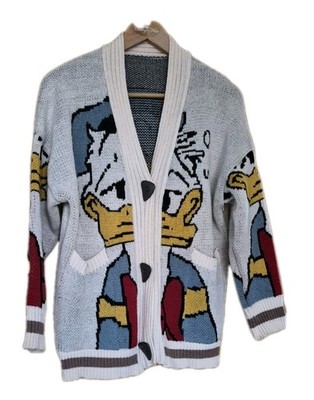 Vintage Donald Duck Grafik Strick Cardigan Markenlos Retro 80er 90er M