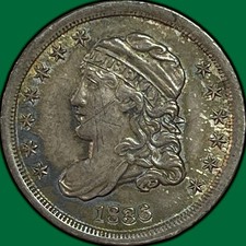 1836 Capped Bust Half Dime Choice Almost Uncirculated AU+/UNC, Scratch #43580