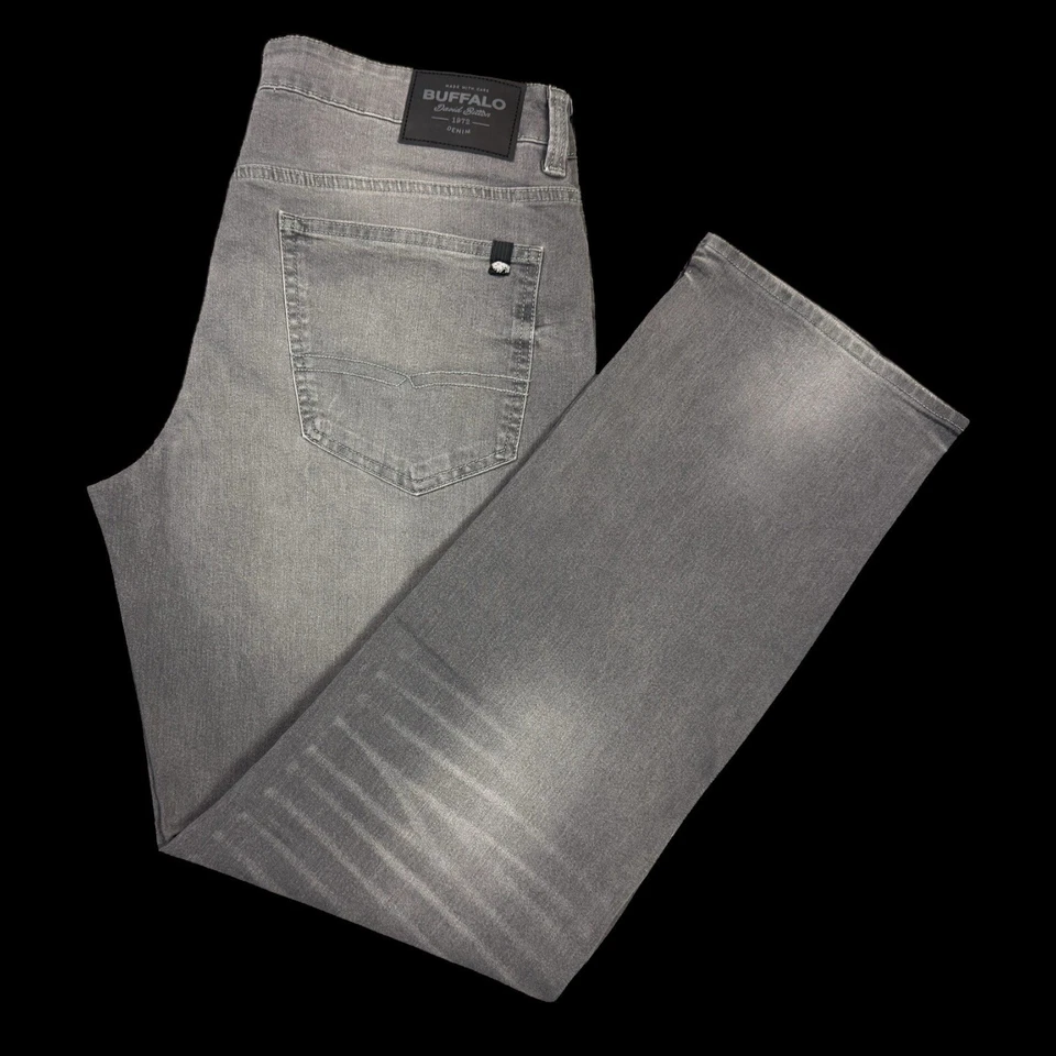 Jeans Buffalo David Botón Para Hombre Talla 34x32 Recto Seis Elastizados Gris Lavado Denim Foto 3 de 4