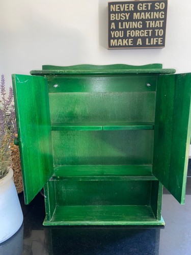 Vintage 1980s Green Shabby Chic Spice Cupboard w Shelf Farmhouse Kitchen Rustic - Picture 5 of 16