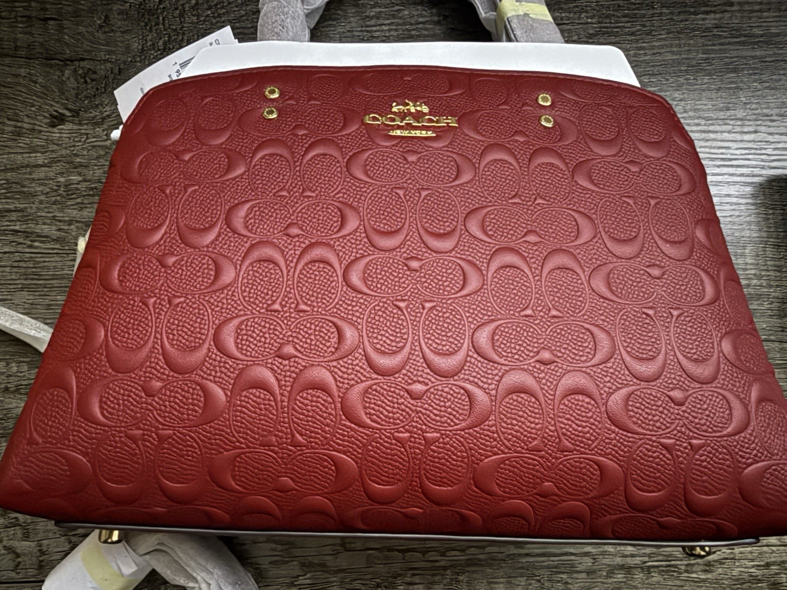 NWT Coach Mini Lillie C7278 Signature Cherry Red Leather Carryall Satchel