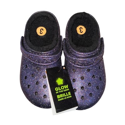 NEW Crocs Kids J3 Classic 210764-0C4 Clog Space Glitter Lined GLOW in DARK Shoes