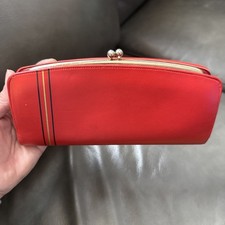 Vtg BARONET Red Leather Wallet Kiss Lock Coin Compartment Snaps Curved 8 x 3.5