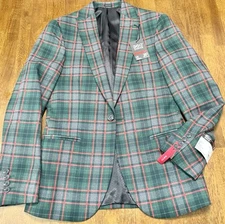 NWT J. Ferrar Mens Tartan Plaid Stretch Fabric Slim Fit Sport Coat S 34/36 Short
