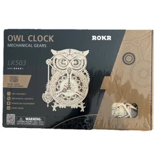ROKR 3D Mechanical Time Owl Clock Build Assemble Wooden Model Kit LK503