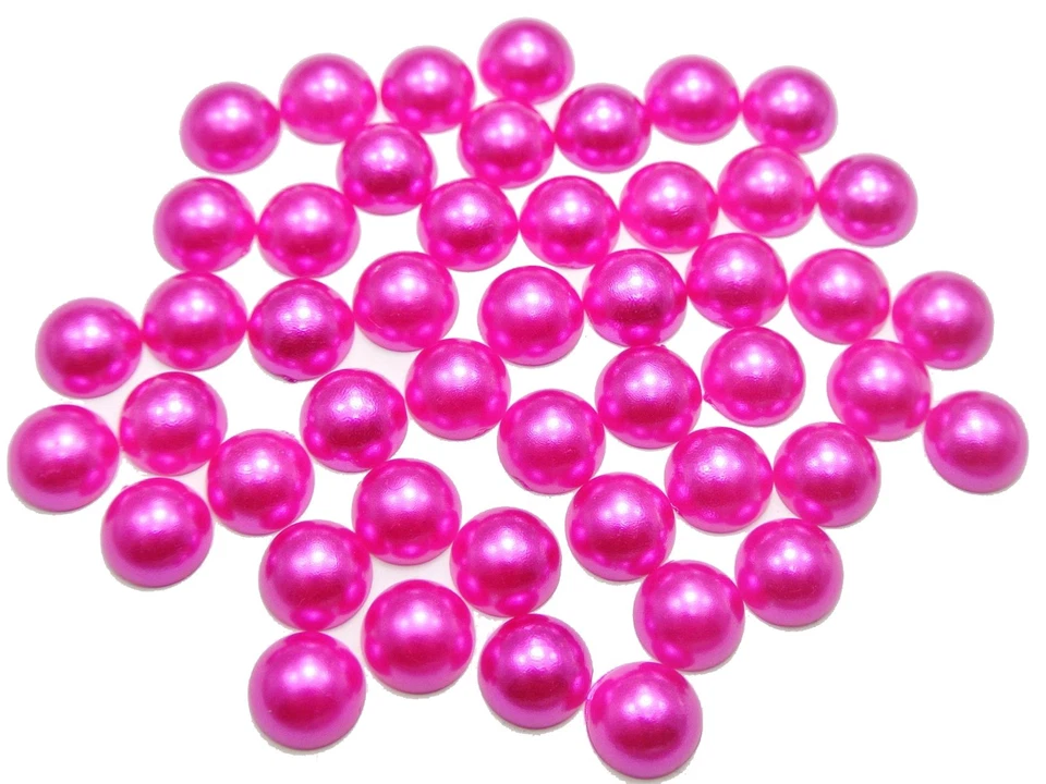 200 Hot Pink Color Acrylic FlatBack Half Pearl Bead Flat Back 10mm Scrapbook - Image 2 of 4