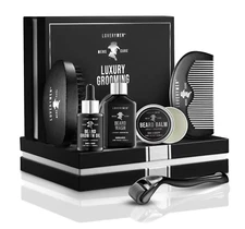 Beard Grooming Kit with Beard Oil, Beard Balm, Beard Wash, Comb, Brush & More