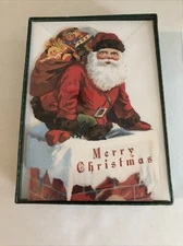 Box of 24 Punch Studio Christmas Cards Vtg Die Cut Here Comes Santa