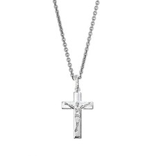 Sterling Silver Small Square Edge Crucifix Cross Pendant Necklace 25mm