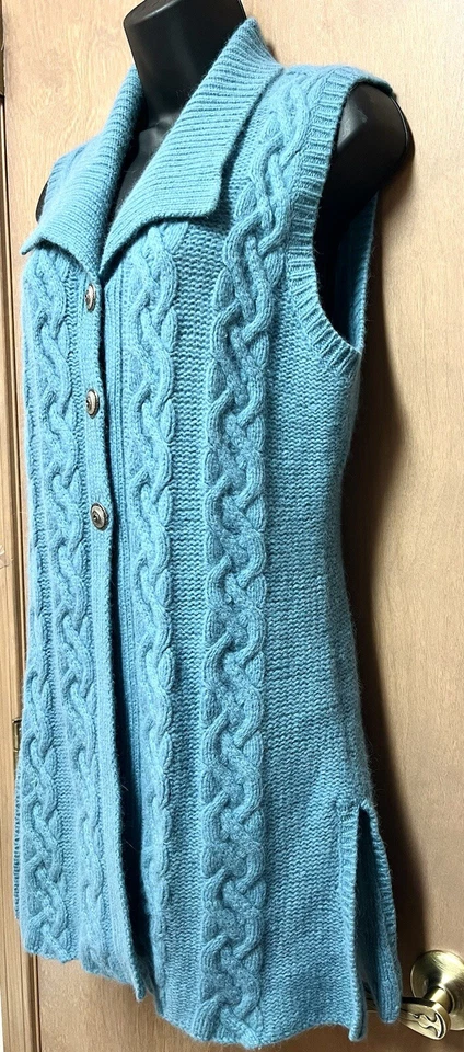 Chaleco Suéter Túnica CoVelo Angora Lana Metal Botones Azul Medio Foto 3 de 4