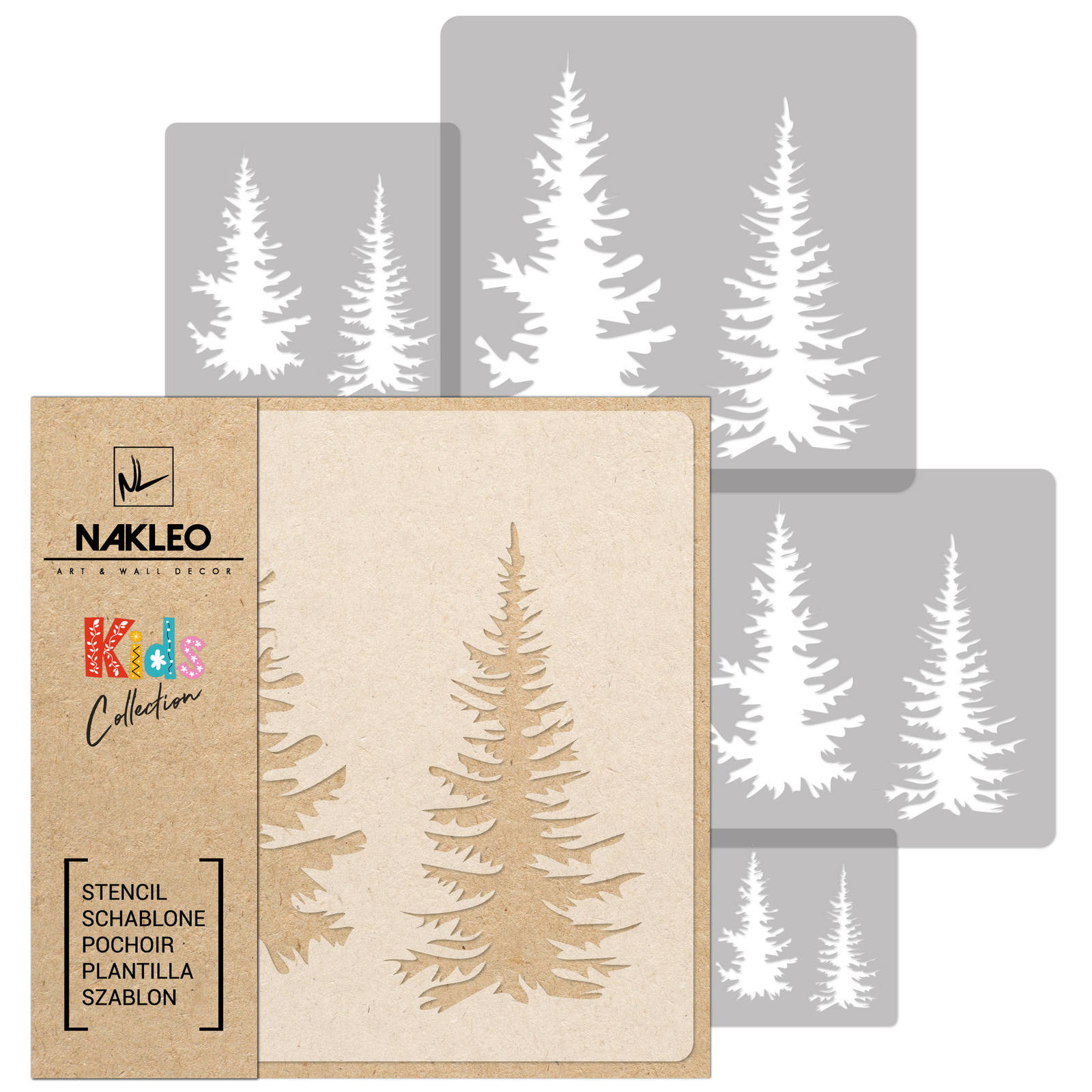 5x reusable PLASTIC Stencils // 34x34cm to 9x9cm // Nursery Template FIR