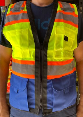 #ad #ad Surveyor BLUE Yellow Two Tones Safety Vest ANSI ISEA Photo ID Pocket SV802BL $9.99