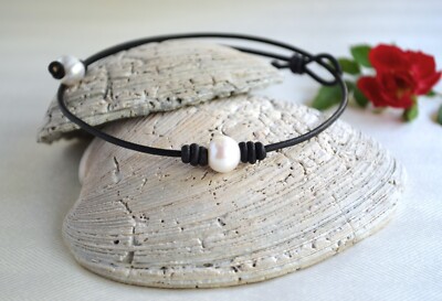 Schlichter Perlen Leder Halsreif Klassisch Perlenhalsband Perlenschmuck Geschenk für Sie